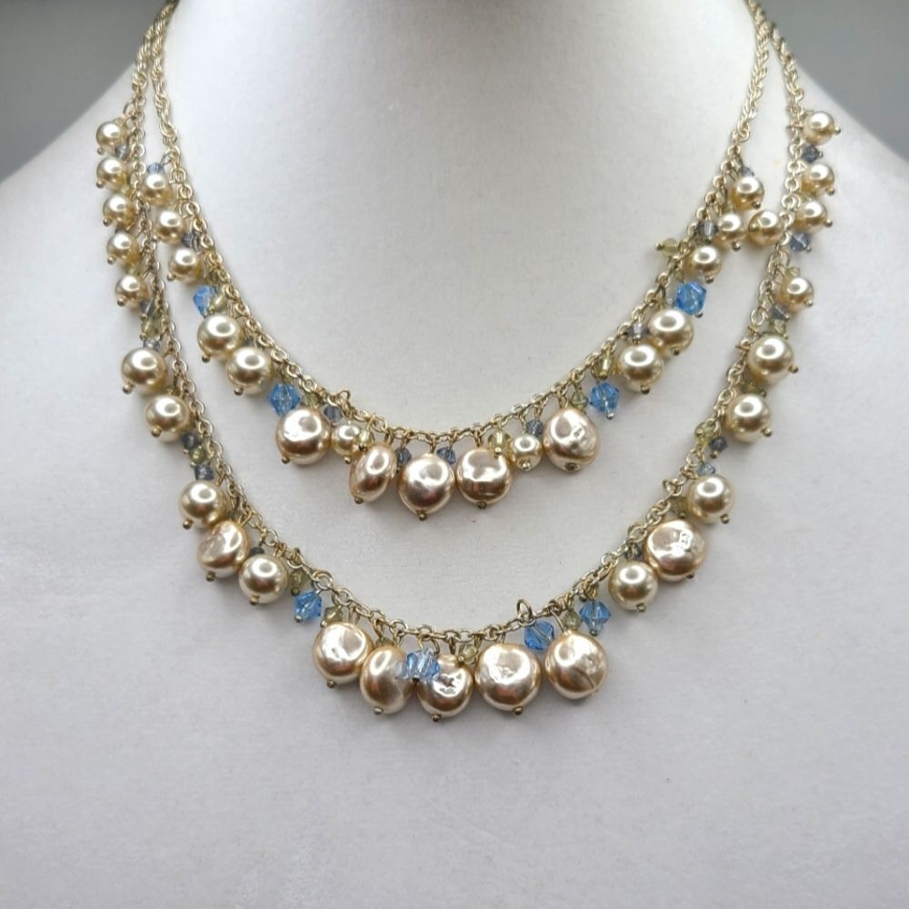 Pearl and crystal double strand necklace